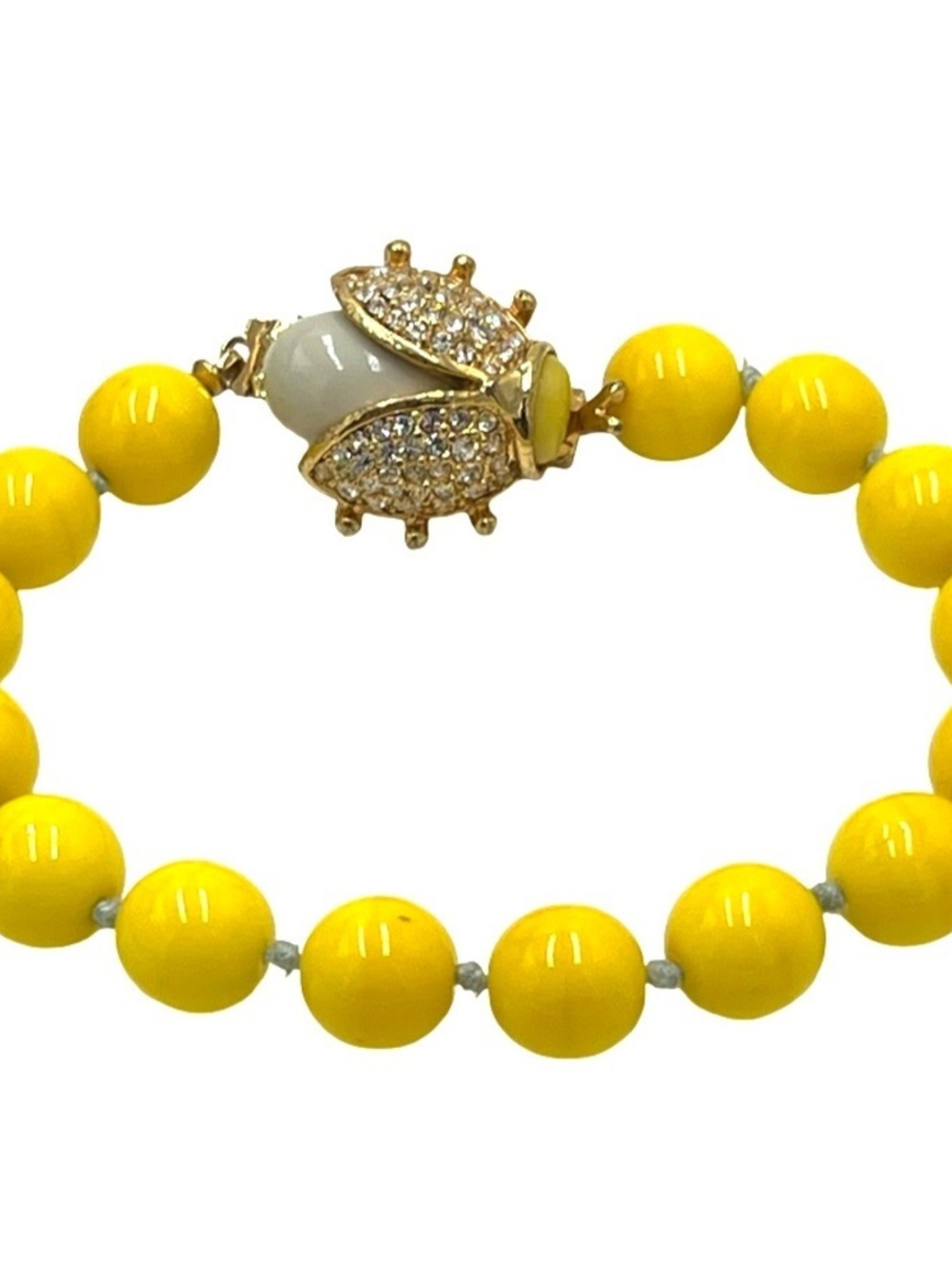 Vintage JCrew Hand Tied Yellow Bead Rhinestone Bug Bracelet